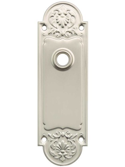 Regency Style Stamped-Brass Back Plate in Satin Nickel.